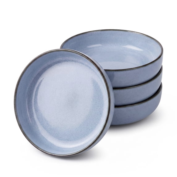 Onader Pasta Bowls Set of 4, 35oz Large Pasta Bowls for Serving, Wide Bowl Plates for Kitchen, Double Reactive Glaze, Microwave and Dishwasher Safe - Ocean Blue