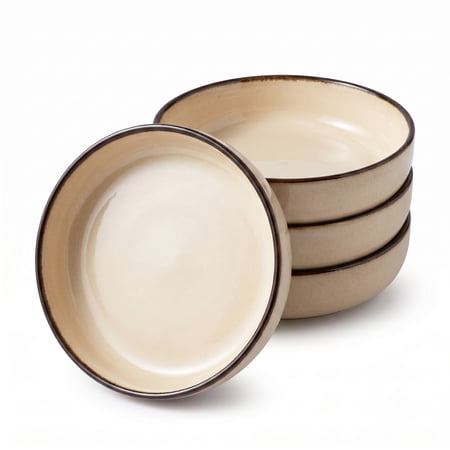 Onader Pasta Bowls Set of 4, 35oz Large Pasta Bowls for Serving, Wide Bowl Plates for Kitchen, Double Reactive Glaze, Microwave and Dishwasher Safe - Sandy Beige