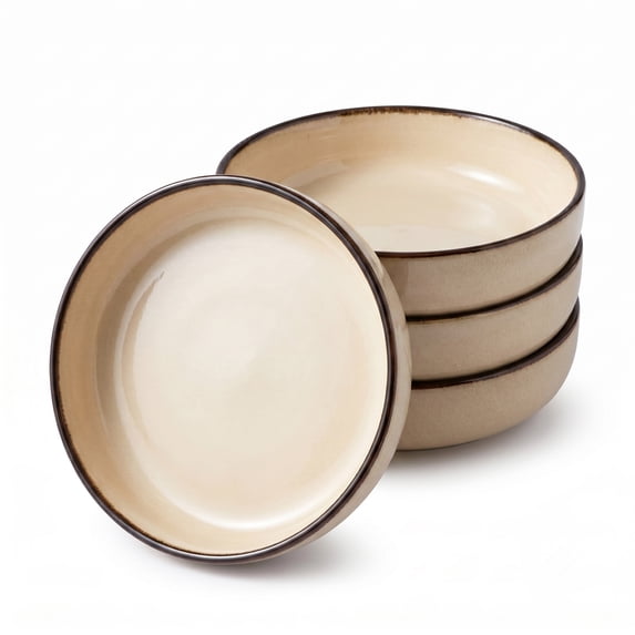 Onader Pasta Bowls Set of 4, 35oz Large Pasta Bowls for Serving, Wide Bowl Plates for Kitchen, Double Reactive Glaze, Microwave and Dishwasher Safe - Sandy Beige
