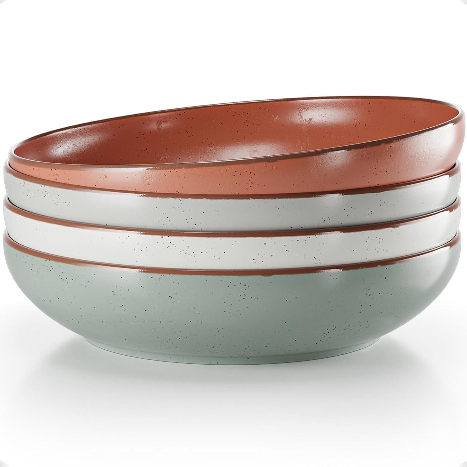 Pasta Bowls Set of 4 - Large 30 oz Bowls - Stylish Ceramic Plates ...