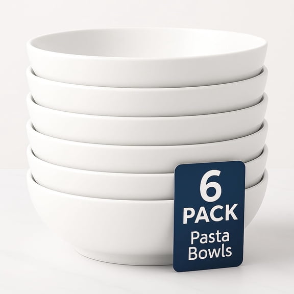 Casafoyer 30 oz Ceramic Pasta Bowl Set of 6 - Large White Porcelain Bowls, Microwave & Dishwasher Safe