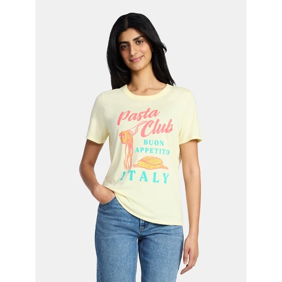 Pasta Club Women's Graphic Everyday Tee with Short Sleeves, Sizes XXS-XXL