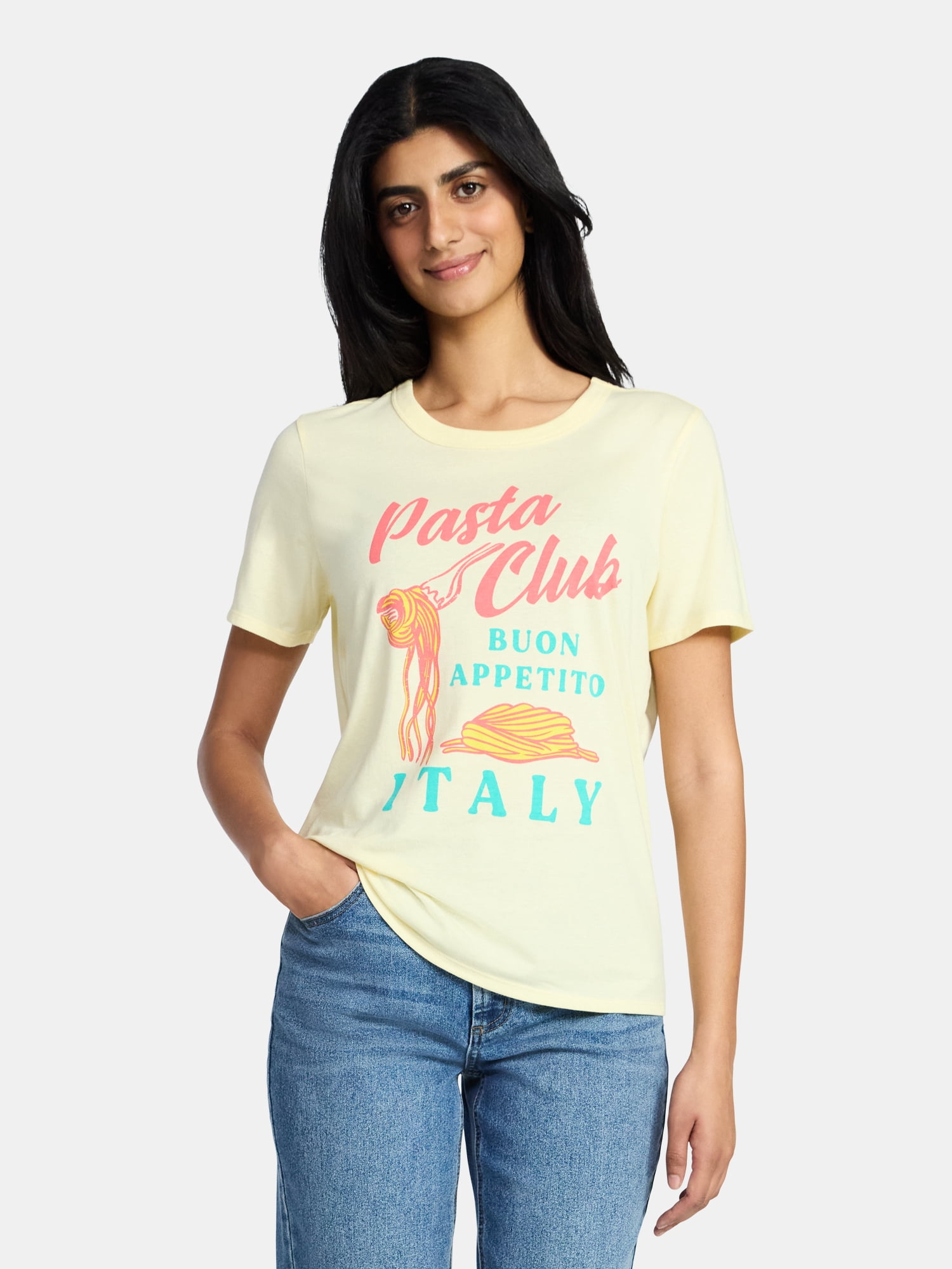 Pasta Club Women's Graphic Everyday Tee with Short Sleeves, Sizes XXS-XXL