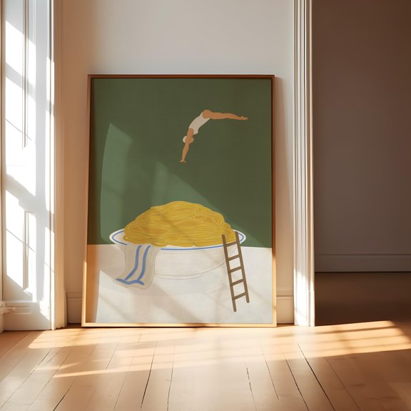 Pasta Diver Wall Art Print, Unframed Paper Poster 8x10in