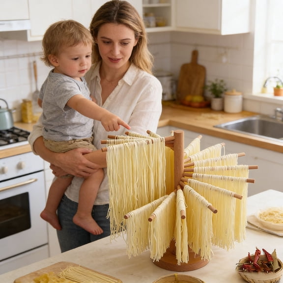 Pasta Drying Rack, 9Arm Spaghetti Dryer Stand for Homemade Noodles, Quick Setup Kitchen Pasta Hanger for Fresh Pasta Drying and Storage