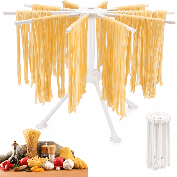 Collapsible Pasta Drying Rack with 10 Bar, Spaghetti Noodle Dryer Stand for Home White