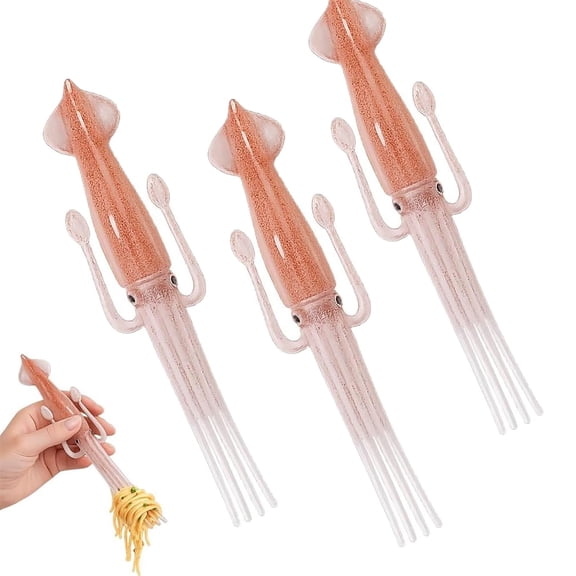 Pasta Forks with Squid Shaped Long Handles, Reusable Noodle Forks for Spaghetti Ramen