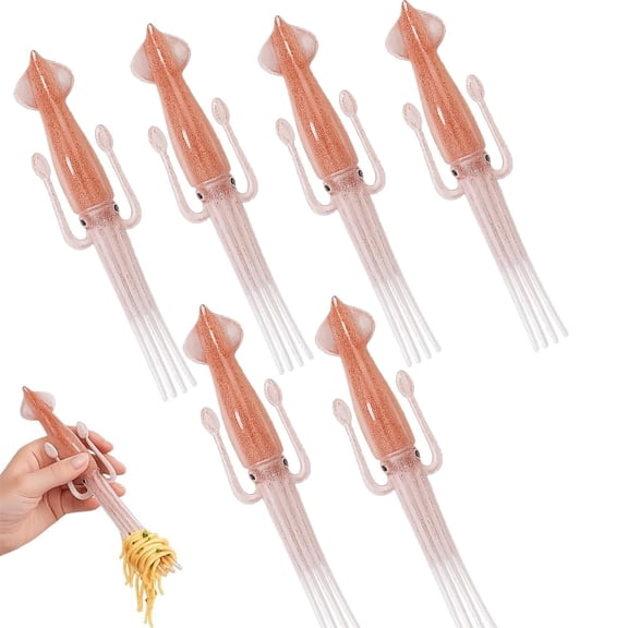 Pasta Forks with Squid Shaped Long Handles, Reusable Noodle Forks for Spaghetti Ramen