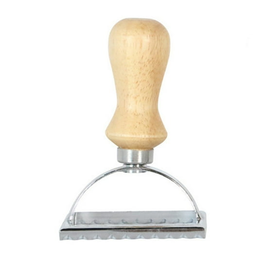 Pasta Hand-Cutting & Dumpling Embossing Machine, Stainless Steel Ravioli Wheel with Beech Handle, Fluted Edge Cookie Cutter, Adjustable Roller for Italian Dumpling Pastry , 1X Square Cookie Cutter