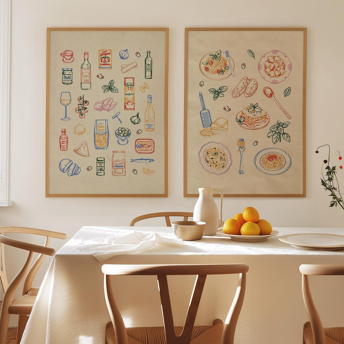 Pasta Hand Drawn Italian Kitchen Poster, Set 2, Poster Only - Walmart.com