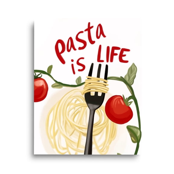 Pasta Is Life Italian Kitchen Spaghetti Chef Cooking Wall Art, Unframed Canvas 8x10in