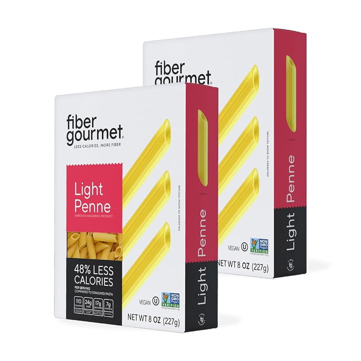 Pasta - Light Penne Pasta - Low Net Carb, Fiber-Rich, Low Calorie, Healthy Pasta - Made in Italy, Kosher, Vegan, Non-GMO - 8 Oz, Pack of 2