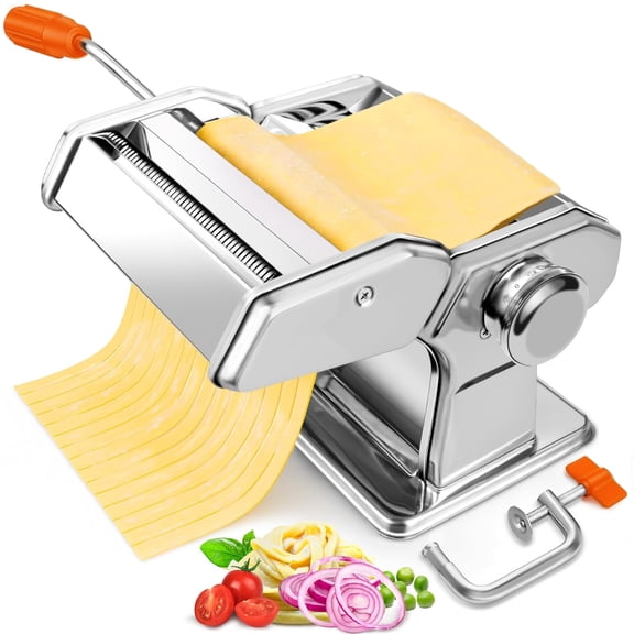 Pasta Maker - 7 Thickness Settings Pasta Roller & 2-in-1 Cutter, Stainless Steel Pasta Machine for Spaghetti, Fettuccine, Ravioli, Lasagna - Includes Hand Crank & Table Clamp