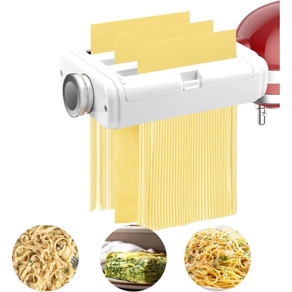 GVODE Pasta Attachment Set For KitchenAid Stand Mixer - 3 Pc With Roller, Spaghetti & Fettuccine Cutters