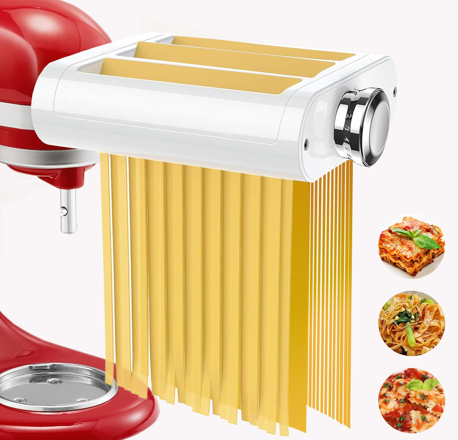 Pasta Maker Attachment 3-in-1 for All KitchenAid Stand Includes Pasta Sheet Roller, Spaghetti Cutter, Fettuccine Cutter Maker Accessories, and Cleaning Brush for Homemade Fresh Pasta Easily C38