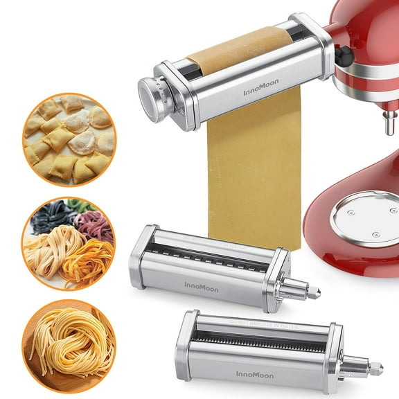 Pasta Maker Attachment for KitchenAid Stand Mixer, Includes Pasta Sheet Rollar, Spaghetti Cutter, Fettuccine Cutter, Stainless Steel Pasta Attachment Sets by InnoMoon