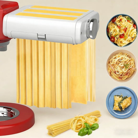 Pasta Maker Attachment for Kitchenaid/Cuisinart Mixers, Noodle Maker 3 in 1 Set of Pasta Roller Fettuccine Cutter Spaghetti Cutter and Cleaning Brush, Electric Pasta Makers White