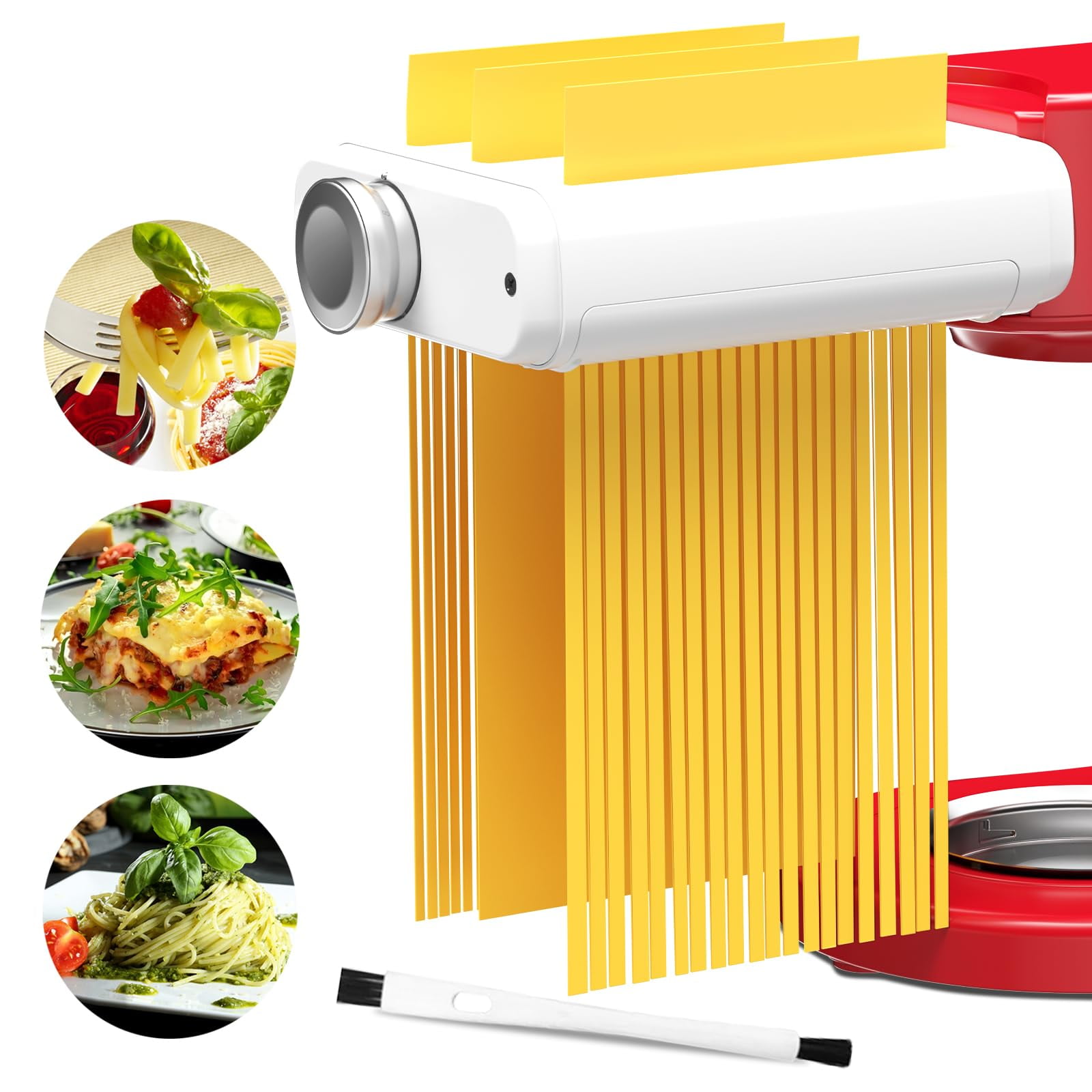 Pasta Maker Attachment for Kitchenaid/Cuisinart Stand Mixers, 3 in 1 Noodle Maker Pasta Roller Fettuccine Spaghetti Cutter and Cleaning Brush, Kitchen aid Accessories- Pasta Roller and Cutter Set C35