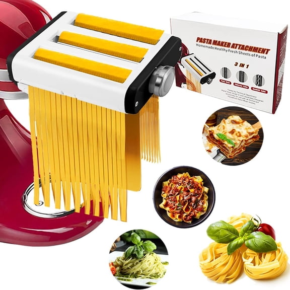 Pasta Maker Attachment for All Kitchenaid Mixers, Noodle Maker Kitchen Aid Mixer Accessories 3 In 1 Including Dough Roller Spaghetti Fettuccine Cutter - Homemade Fresh Pasta
