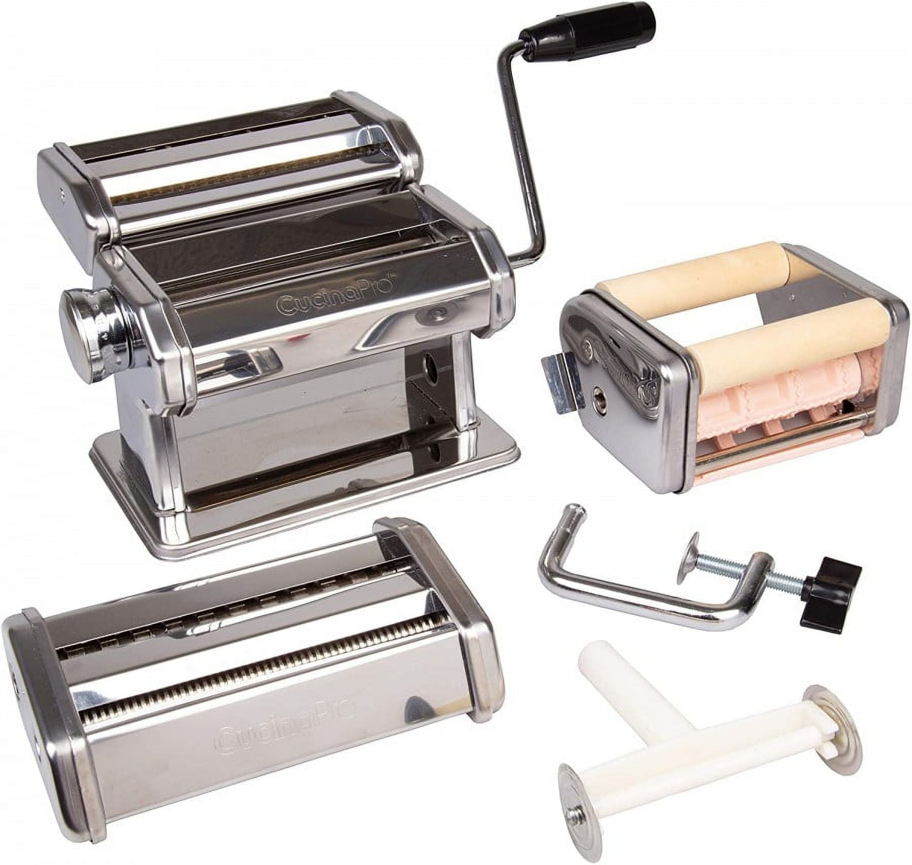 Pasta Maker Deluxe Set by Cucina Pro -Includes Spaghetti Fettucini Angel Hair Ravioli Lasagnette Attachments