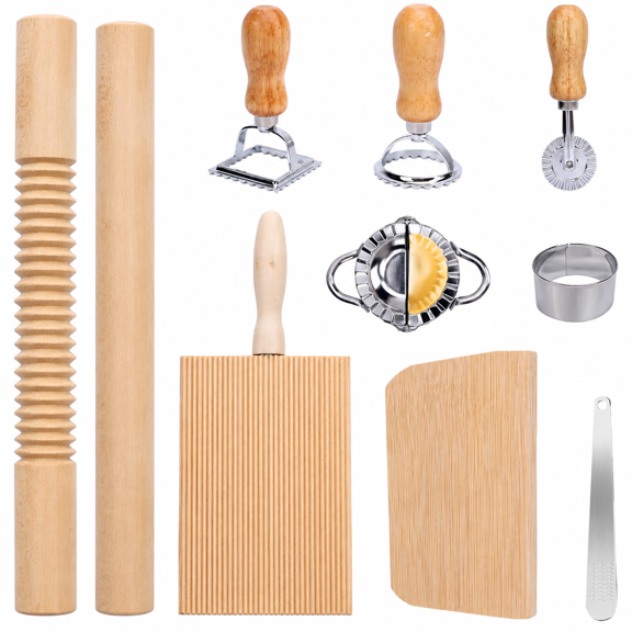 Pasta Maker Kit, Ravioli Mold Set and Pasta Cutting Wheel with Multiple Tools Including Rolling Pins, Gnocchi Board for Homemade Kitchen