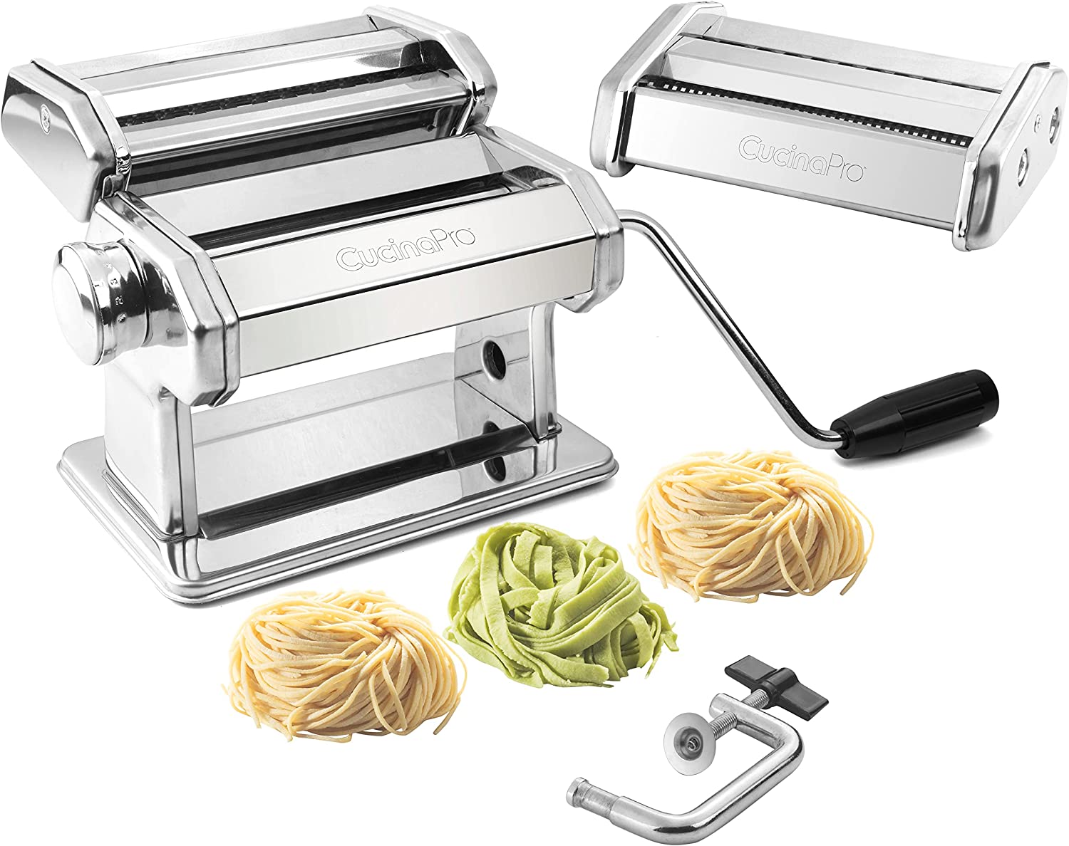 Pasta Maker Machine (177) By Cucina Pro - Heavy Duty Steel Construction - with Fettucine and Spaghetti attachment and Recipes - image 1 of 5