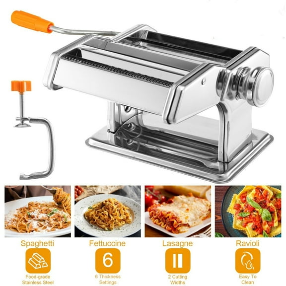 Pasta Maker Machine with 6 Adjustable Thickness Settings, Manual Pasta Makers with Non-Skid Base, 2-in-1 Rollers and Cutter for Dumpling Skin, Spaghetti, Fettuccini, Lasagna, Sliver