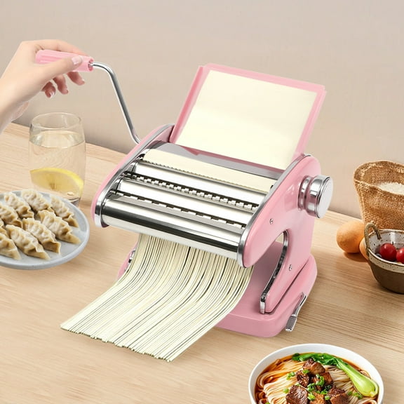 Pasta Maker Machine Adjustable Thickness Manual Noodle Roller Machine Cutter Pink