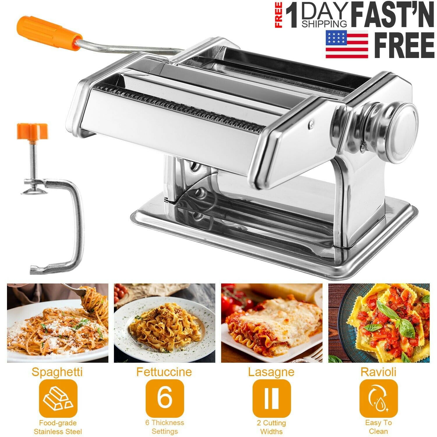 Lowestbest Pasta Maker Machine Hand Crank, Stainless Steel Kitchen  Accessories Manual Machines, Roller Cutter Noodle Makers for Homemade  Noodles, Spaghetti Fresh Dough Making Tools Rolling Press Kit 