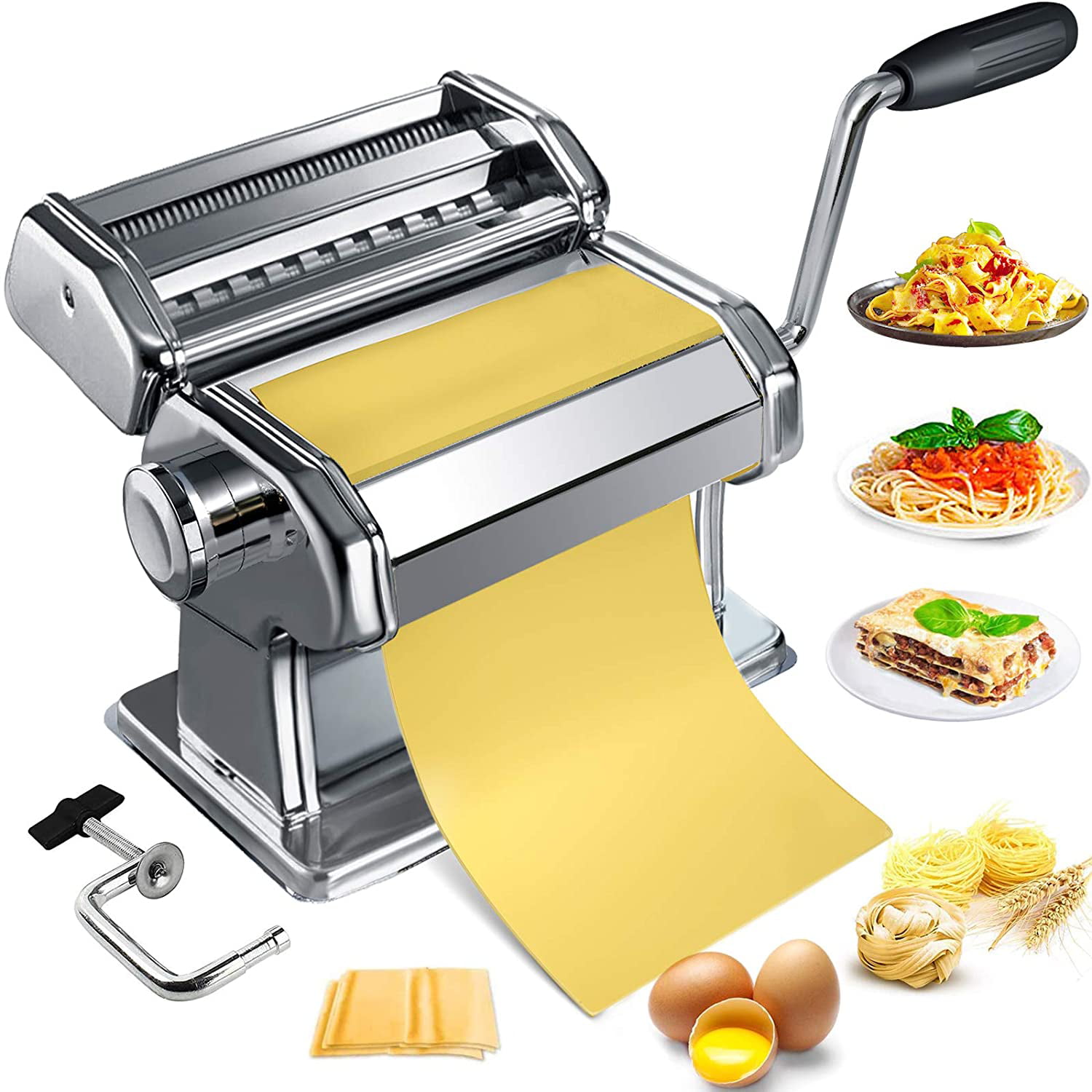 Pasta Maker Machine, Homemade Stainless Steel Manual Roller Pasta Maker  With Adjustable Thickness Settings Sturdy Noodles Cutter for Spaghetti,  Fettuccini, Lasagna or Dumpling Skins (sliver) - Yahoo Shopping