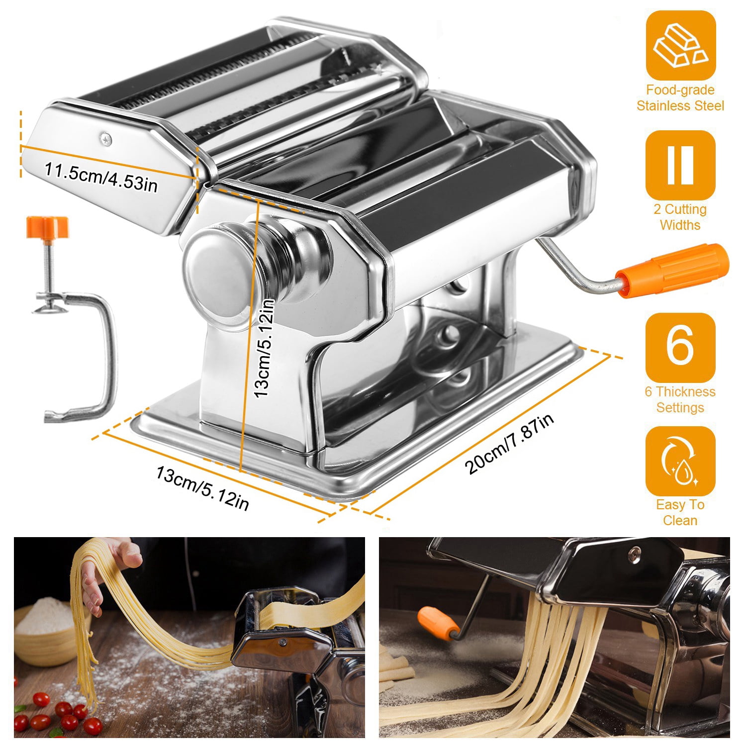 Pasta Maker Machine, Manual Hand Press Noodle Maker Adjustable