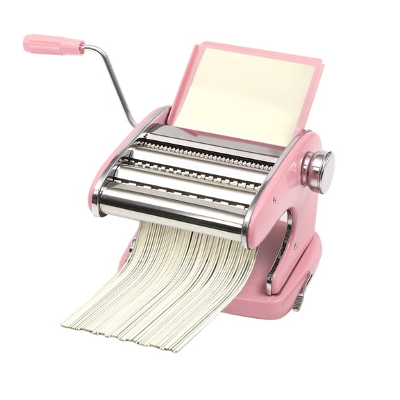 Pasta Maker Machine, Manual Roller Noodle Makers with 6 Adjustable Thickness Settings & 3 Cutting Blades, Stainless Steel Noodles Cutter for Homemade Spaghetti, Lasagna, Dumpling Wrappers (Pink)