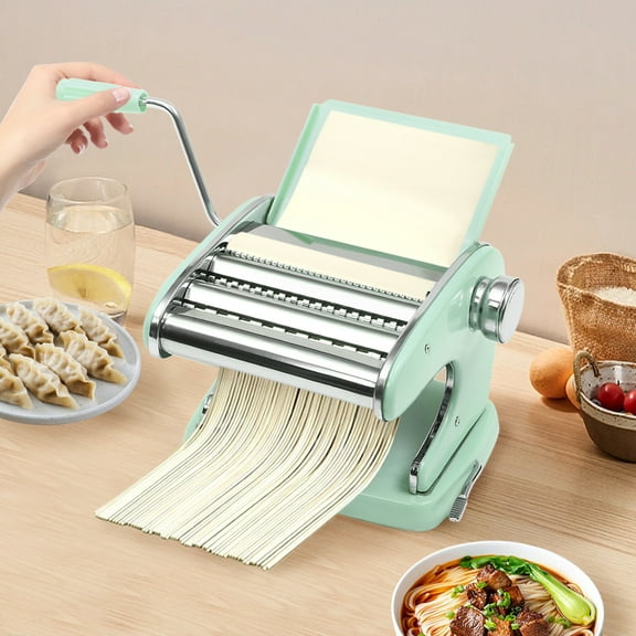 Manual Pasta Maker Machine with Adjustable Thickness, 3 Blades, High-Quality Stainless Steel, for Spaghetti, Fettuccine, Dumpling Wrappers, Green