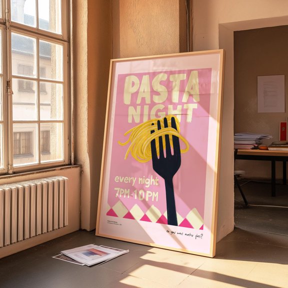 Pasta Night Kitchen Poster Colorful Food Poster Art, 16x24 UNFRAMED