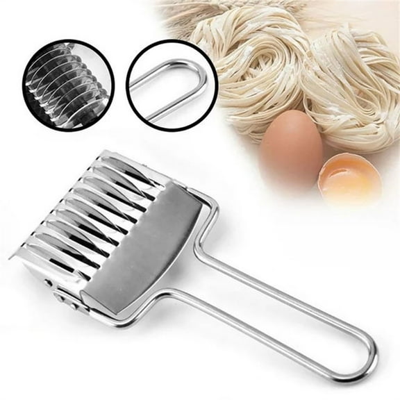 Pasta Noodle Cutter Stainless Steel Spaghetti Maker & Dough Roller | Lattice Cutter Masher for Homemade Pasta, Pizza Crusts, Tarts, & More | Heavy-Duty Wooden Handle Kitchen Tool