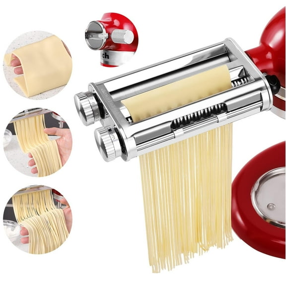 Pasta Noodle Maker Attachment Set for KitchenAid Mixers Plus Hub Knob Screw Accessory Included Dough Sheet Roller, Spaghetti & Fettuccine Cutters-Unique Design