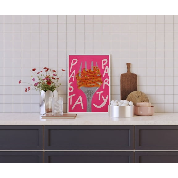 Pasta Party Spaghetti Illustration Kitchen Quote Art, Unframed Paper Poster 8x10in