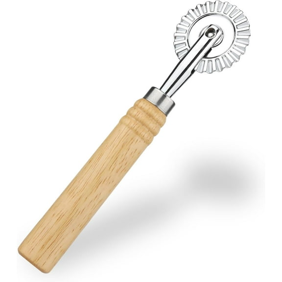 Pasta & Pastry Cutter Wheel with Wooden Handle Ravioli Crimper Dough Roller Kitchen Tool for Home Cooks