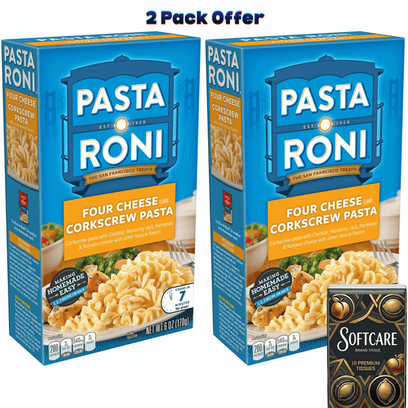 Pasta Roni Four Cheese Corkscrew Pasta, 6 oz Box ( Includes One Tissue Pack )