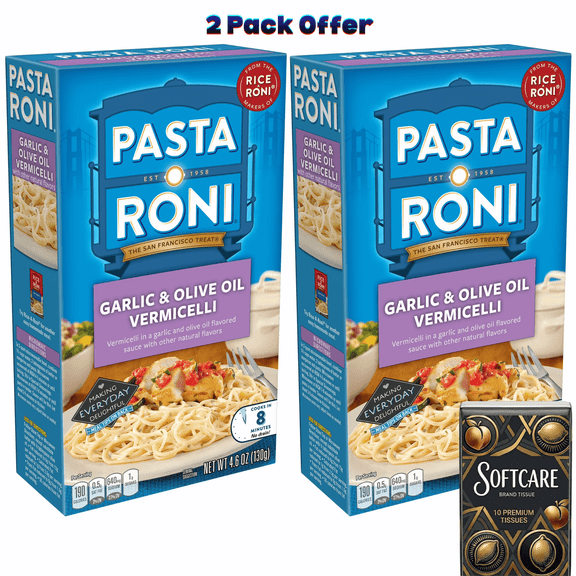 Pasta Roni Garlic & Olive Oil Vermicelli, 4.6 oz Box ( Includes One Tissue Pack )