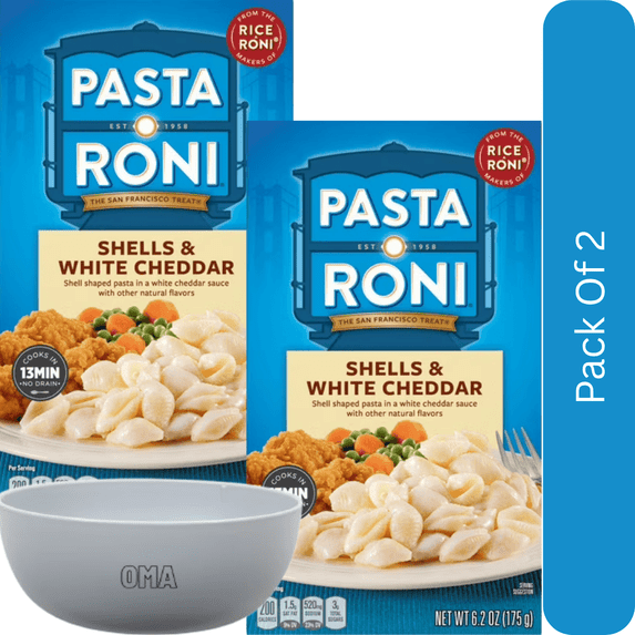 Pasta Roni Shells White Cheddar – 6.2 oz Box-2pk, With White Bowl By OMA