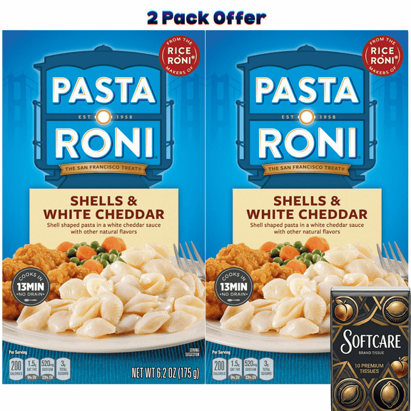 Pasta Roni Shells & White Cheddar Pasta, 6.2 oz Box ( Includes One Tissue Pack )