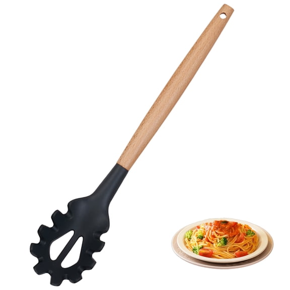 Pasta Server Spoon Spaghetti Fork with Wooden Handle Nonstick Kitchen Utensil