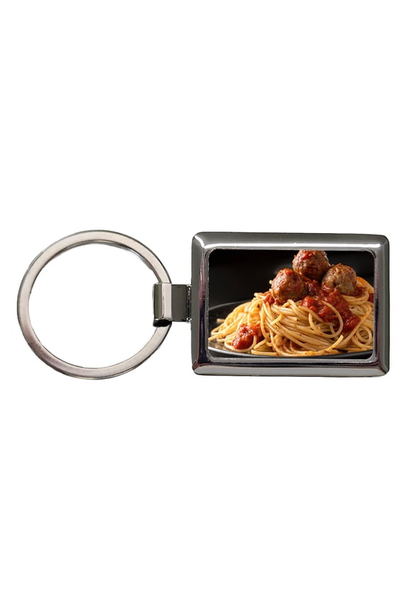 Pasta Spaghetti Sauce And Meatballs Metal Rectangle Keychain