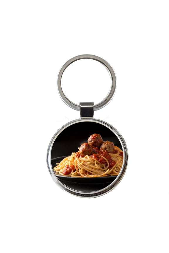 Pasta Spaghetti Sauce And Meatballs Metal Round Keychain
