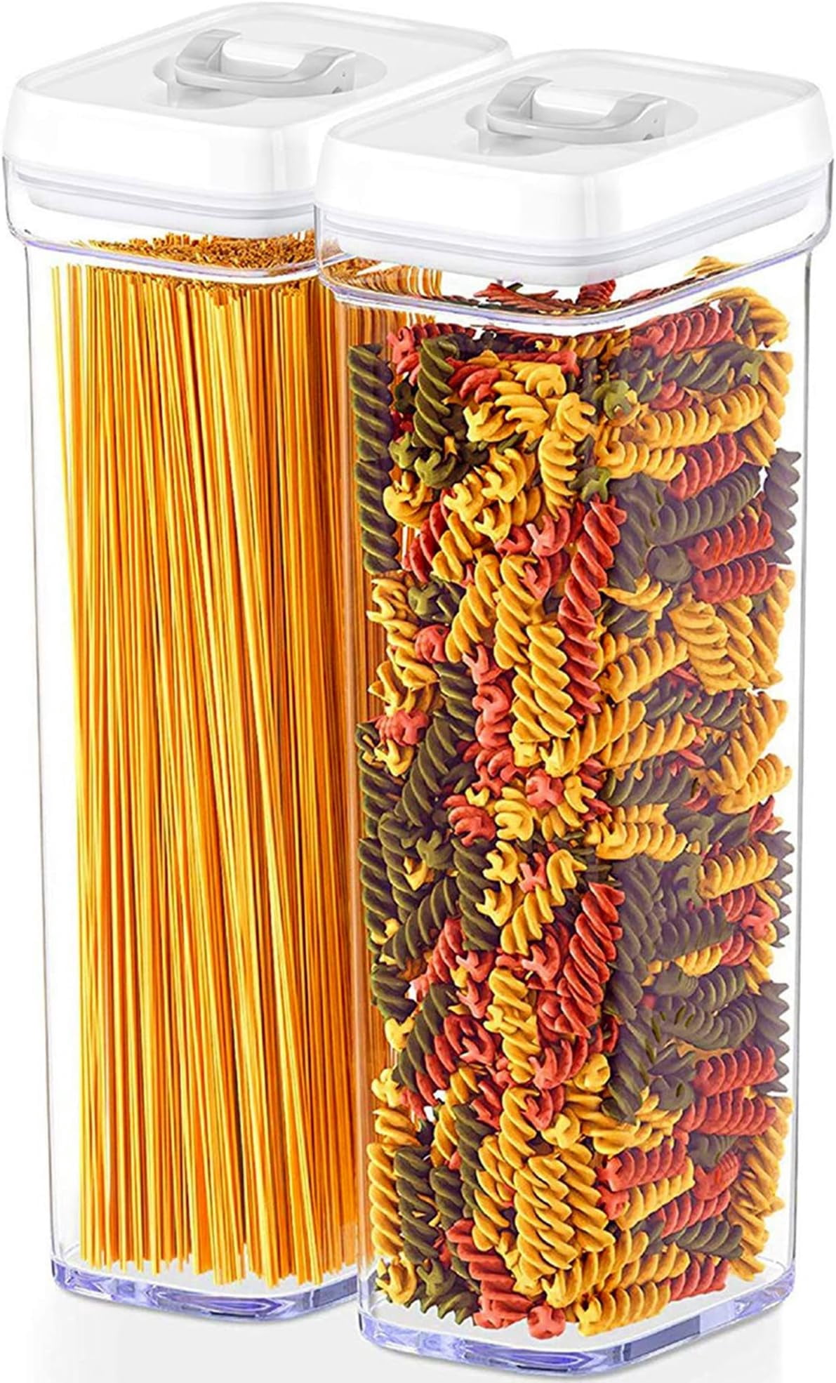 Pasta Storage Containers for Pantry - Set of 2 White Airtight Spaghetti ...