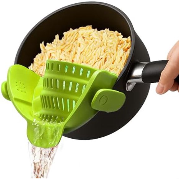 Pasta Strainer Clip-On for Pots and Pans – Heat Resistant Colander for Vegetables and Noodles – Space-Saving Design – BPA-Free, Dishwasher Safe, Universal Fit (Green)