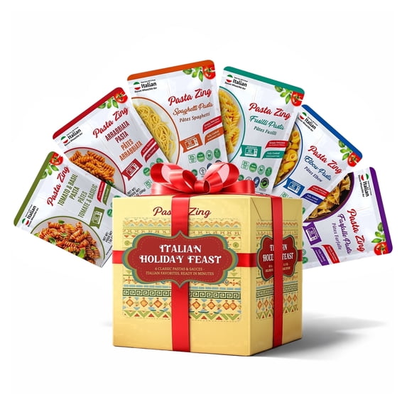 Pasta Zing Italian Holiday Feast Gift Box, Premium Ready Pasta Variety Pack | Limited Edition Holiday Gift | 100% Durum Wheat | Al Dente Bite | Pack of 6