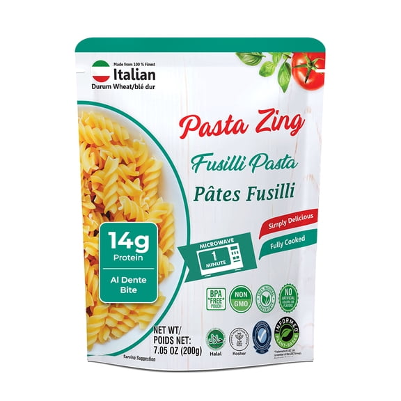 Pasta Zing Mircrowavable Fusilli Pasta Pack of 7, 7.05 Ounce, | Ready To Eat in 60 Sec | Pasta -100% Italian Durum Wheat | Natural Ingredients | Side Dish | Easy Dinner