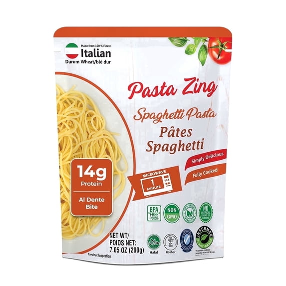 Pasta Zing Fully Cooked Spaghetti Pasta, Ready in 1 Minute, No Boiling Required, 14g Protein, 7.05 oz, Pack of 7